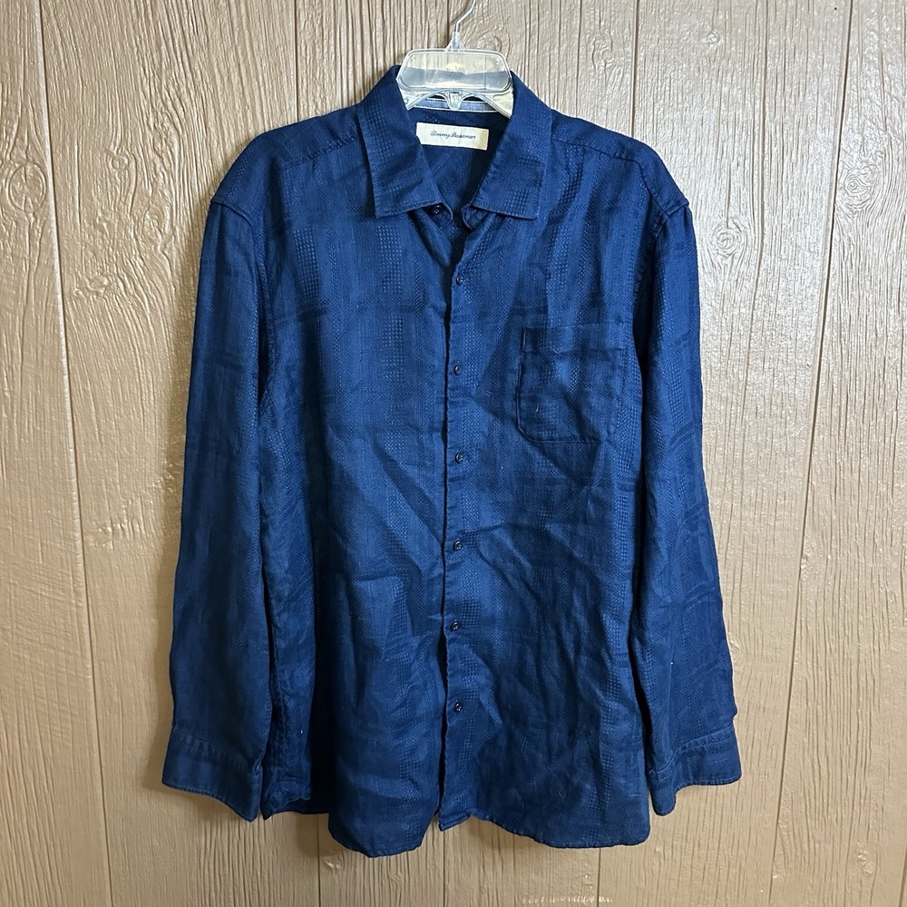 Tommy Bahama Blue 100% Linen Blend Button Down Shirt Sz XL Vacation Tropical